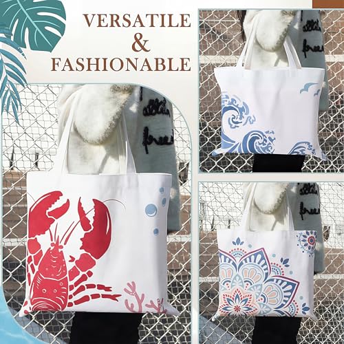 SATINIOR 10 Pcs Beach Theme Canvas Totes Bags Gifts Shopping Bags Reusable Grocery Handbags for Women Travel Cruise Wedding