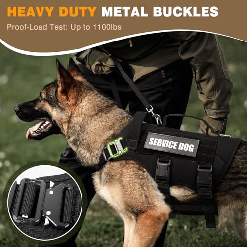 WINSEE Service Dog Vest Harness for Medium Dog, Tactical Working MOLLE Vest with 10 Pet Patches, No Pull Heavy Duty Harnes...