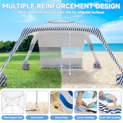 Beach Cabana with 4-Corner, UPF50+ Beach Canopy, Adjustable Height Beach Tent Sun Shelter, Sun Umbrella with Removable Sid...