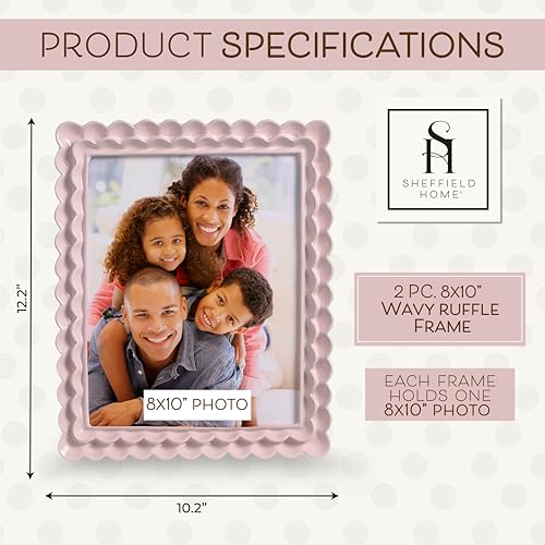 Sheffield Home Ruffle Edge Resin Picture Frame Set, Decorative Scalloped Photo Frame for Tabletop Display, 8x10, Light Pink