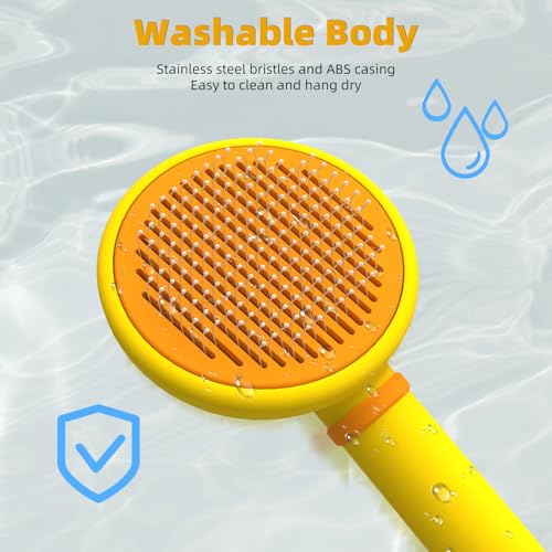 Cat Brush for Shedding, Self-Cleaning Slicker Brush for Indoor Cats, Gently Remove Loose Fur, Pet Grooming Massage Deshedd...