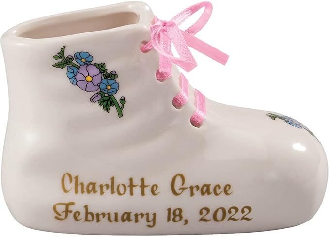 WalterDrake Porcelain Custom Baby Bootie Heirloom – Pink Girl - Customize Ceramic Baby Shoe Keepsake with Baby Name and Bi...