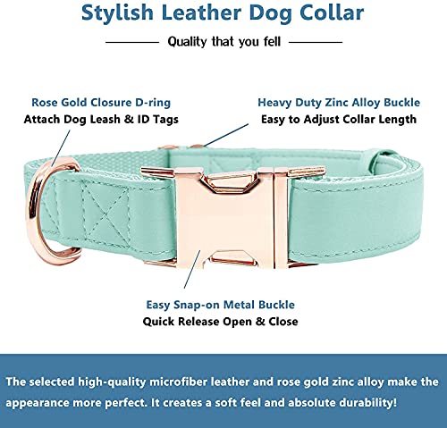 Soft Leather Dog Collar and Leash (6.6') Set - Stylish Rose Gold Heavy Duty Metal Buckle, 4 Adjustable Lengths Leash for S...