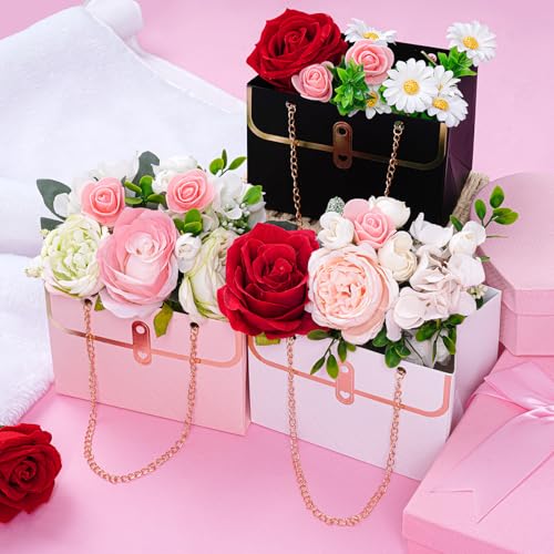 baotongle 6pcs Flower Paper Gift Box Bouquet Storage Bucket Handbag with Metal Chain Flower Boxes for Arrangements Wedding...