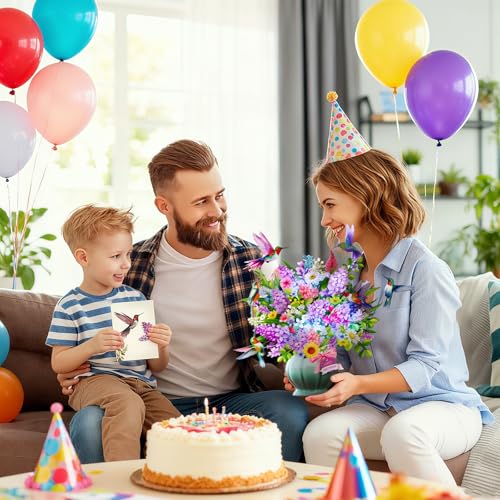 Birthday Cards, Light and Music Happy Birthday Card, Hummingbird Oasis, 10 Inch Life Sized Forever Flower Bouquet, 3D Pop ...
