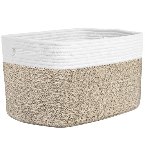 Storage Baskets for Organizing, 14 x 10 x 9” Closet Shelf Woven Baskets, Square Bins with Handles, Cotton Rope Basket for ...