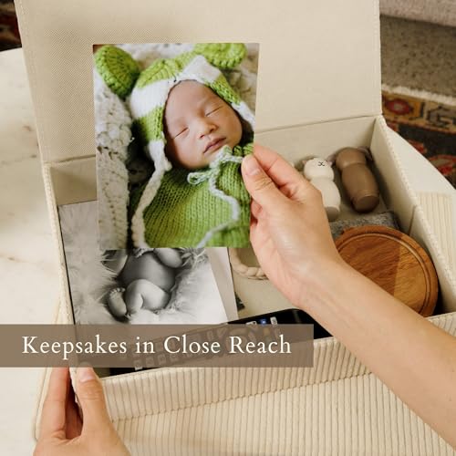 cherish & dwell Pretty Corduroy Decorative Storage Boxes with Lids (Set of 2) – Keepsake Boxes for Photos, Memory Boxes fo...