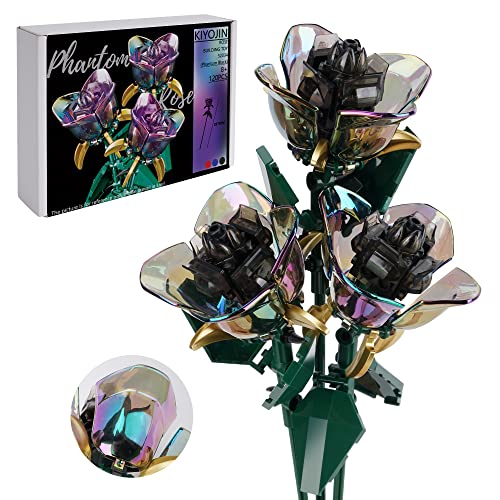 KIYOJIN Rose Flower Bouquet Building Set,Botanical Collection Rainbow Artificial Plant Compatible with Lego Gift for Adult...