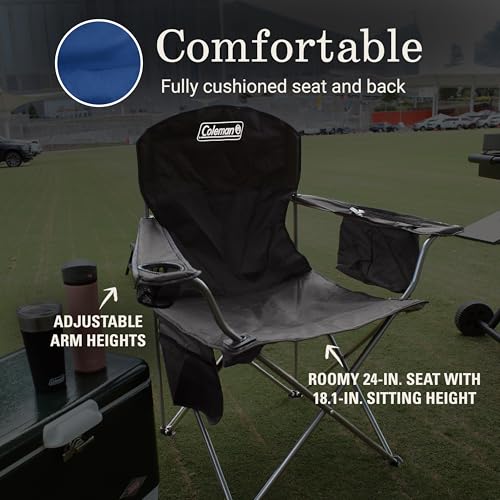 Coleman Portable Camping Chair with 4-Can Cooler, Cushioned Seat & Back with Side Pockets & Cup Holder, Carry Bag Include...