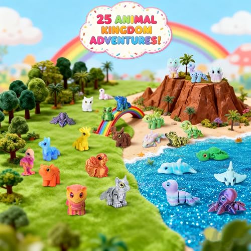 25Pcs 3D Printed Animals , Articulated Fidget Toy, Desk Pet for Students, Pocket Pets for Anxiety Relief, 3D Printed Fidge...