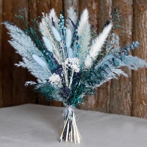 Pampas Grass Decor Dried Flowers with Blue Pampas Grass Boho Floral Arrangements for Home Office Wedding Centerpieces Rust...