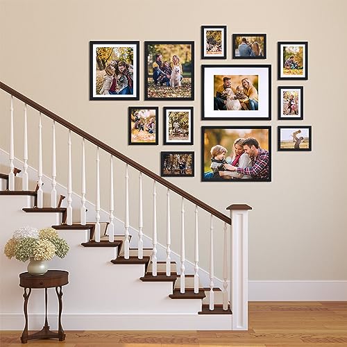 Lyeasw 4x6 Picture Frames Black Set of 15, Display Pictures 4x6 with Mat or 5x7 without Mat, Multi Photo Frames for Wall H...