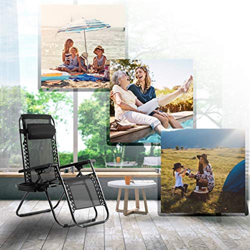 FDW Zero Gravity Lawn Lounge Chairs Set of 2 with Pillow and Cup Holder - Adjustable Reclining Folding Outdoor Chairs for ...