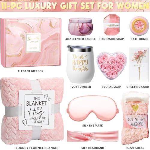 Mothers Day Birthday Gifts for Women Self Care Get Well Soon Gifts, Rose Relaxing Spa Gift Basket Thinking of You Care Pac...