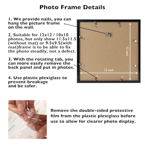 JCJMY 12x12 Picture Frame with Mat for 30 x 30cm Diamond Art Painting, Display Photo 10x10 or 12 x 12 Without Mat, Wall Ha...