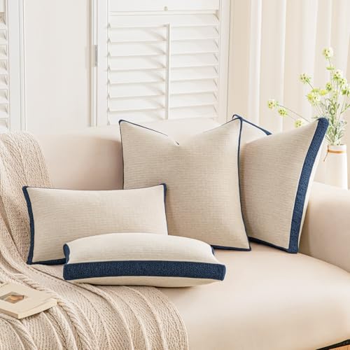 a moment Loop Yarn Linen-Like Pillow Cover Natural Soft Decorative Throw Pillow Case Farmhouse 12x20 Inch, Bohemian Textur...