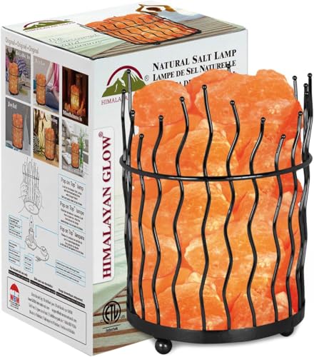 Himalayan Glow Pillar style Salt Basket Lamp with salt chunks, Himalayan Salt lamp with Touch Dimmer Control, Amber Glow, ...