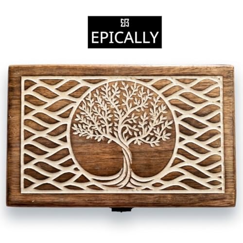 Rustic Wooden Memories Keepsake Box (8x5x3in) | Decorative Celestial Witchy Box For Alchemy, Tarot Card, Apothecary, Alta...