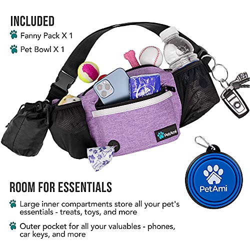 PetAmi Dog Fanny Pack, Treat Pouch for Dog Walking, Training, Built in Poop Bag Dispenser, Water Bottle Holder, Collapsibl...