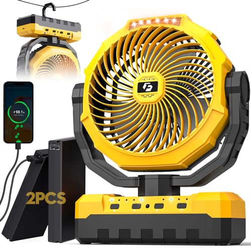 Korbot 24000mAh Detachable Battery Camping Fan - 3-in-1 Portable Camping Fans with LED & Remote - 4 Speeds Battery Operate...