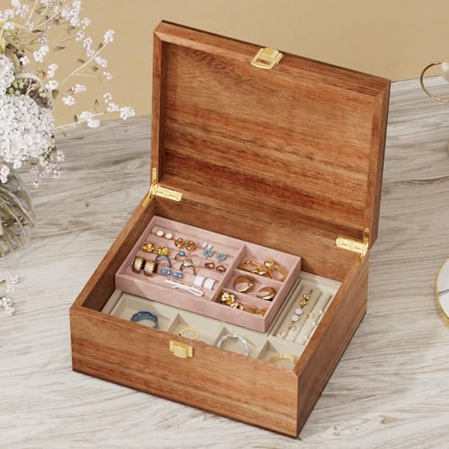 Yaoyiizy Wooden Keepsake Box, Acacia Memory Box with a Hinged Lid, Wooden Storage box, for Picture Letter Time Capsule - W...