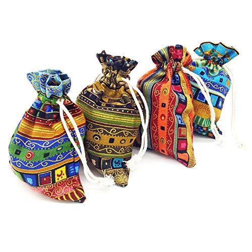 GALAOMA 12pc Egyptian Style Jewelry Coin Pouches Aztec Print Drawstring Gift Bag Party Accessories Brocade Cotton Sachet C...