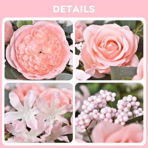 Lvydec 2 Pack Artificial Peony Flower Garland - 6ft Silk Peony Vine Willow Leaves and Eucalyptus Garland White Arch Flower...