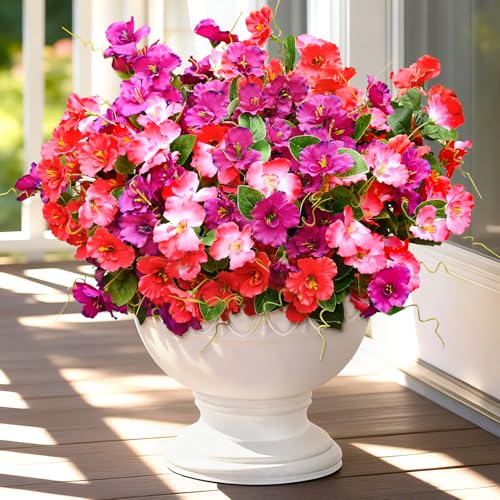 Yastouay Artificial Flowers for Outdoors UV Resistant, 12 Bundles Realistic Fake Outdoor Hibiscus Flowers Artificial Outdo...