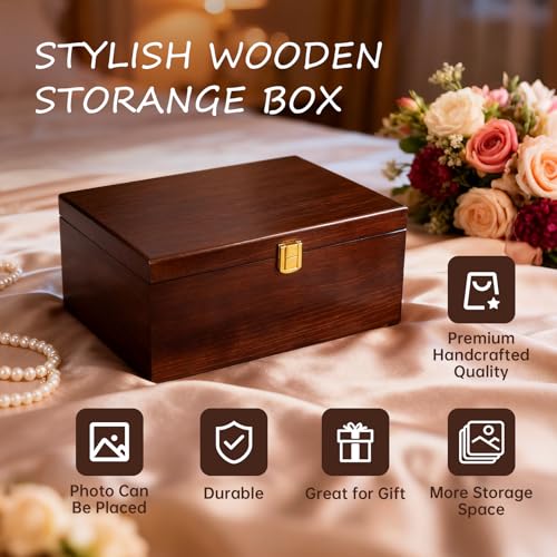 EVA murmure Larger Wooden Memory Wedding Keepsake Boxes With Hinged Lids - Decorative Storage Box With a Hinge Lids For Le...