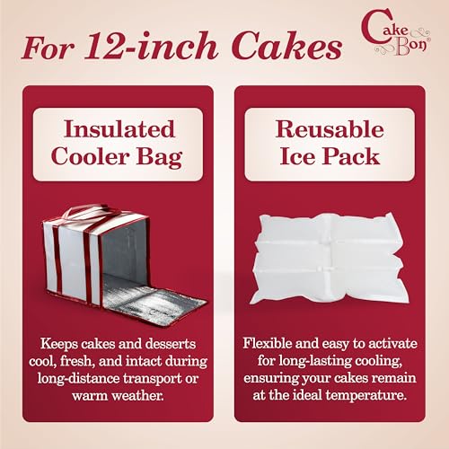 Cakebon 12-Inch Cake Insulated Cooler Bag with Ice Pack Sheets – Premium Carrier Bag for Cakes, Pastries & Cupcakes – Dura...