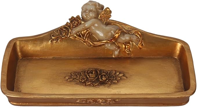 S-MANTIS Vintage Tray Antique Trinket Dish, Small Rectangular, Ring Holder With Cherub and Floral Design,Jewelry Or Cosmet...