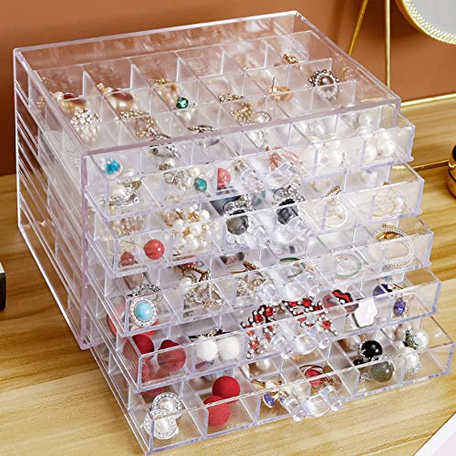 QIYUSHRY Earring Storage Box Acrylic Jewelry Storage Holder Ring Clear Plastic Transparent Jewelry Display Stand with 5 Dr...