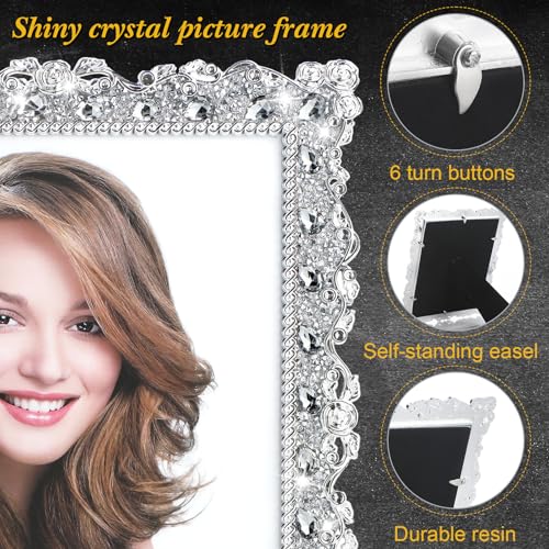 Yookeer 1 Pack 8 x 10 Inch Crystal Picture Frame Resin Wedding Photo Frame Jewel Picture with Rhinestones Photo Gift for W...