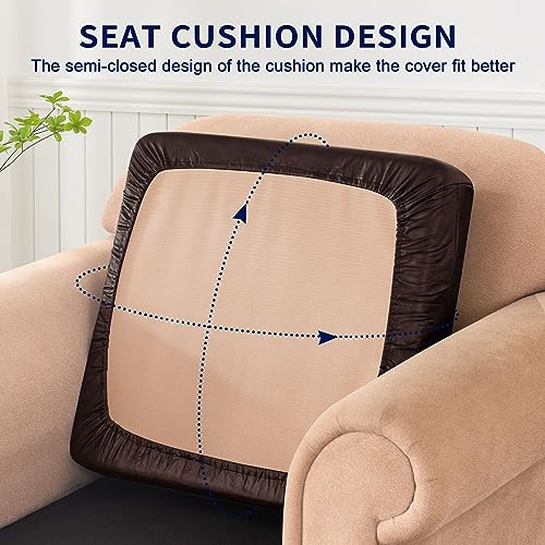SUBRTEX Leather Waterproof Cushion Covers Breathable Sofa Seat Slipcpvers for 1-2-3-4 Seaters Stretch Replacement for Furn...