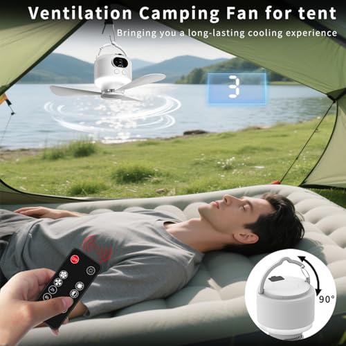 geonfi Camping Fan 10400mAh Battery Operated, USB Rechargeable Tent Fan with Remote Control,3 Detachable Blades, LED Ligh...