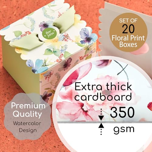 Small Floral Gift Boxes with Ribbons (20 Pack) 4” x 3.2” Cute Flower Decorative Mini Treat Boxes, Printed Spring Wildflowe...