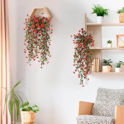 Artificial Fake Hanging Flowers Plants for Outdoor Spring Summer Decoration,2 PCS Faux Silk Daisy with Eucalyptus Leaves,U...