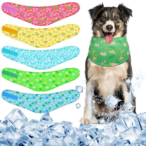 Dansydaisy 5 Dog Cooling Bandanas Dog Instant Cooling Neck Wraps Basic Collars Breathable Ice Scarf Pet Heat Relief Collar...