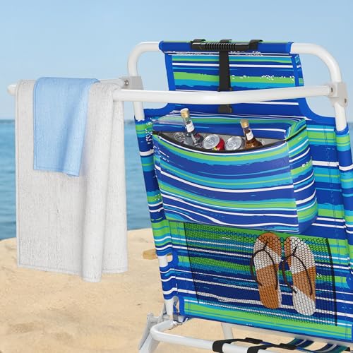 Tall Beach Chairs for Adults, 17" High Backpack Beach Chair with Wooden Armrests, 5 Positions Reclining Heavy Duty Chair w...