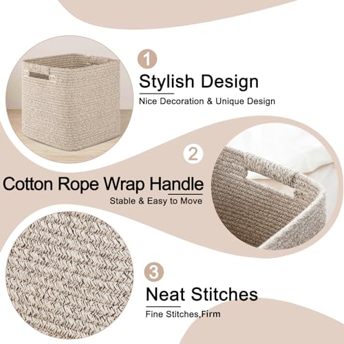 OIAHOMY Storage Cubes 11 Inch Storage Bins-3-Pack, Cotton Rope Woven Baskets for Organizing, Square Storage Baskets for Sh...
