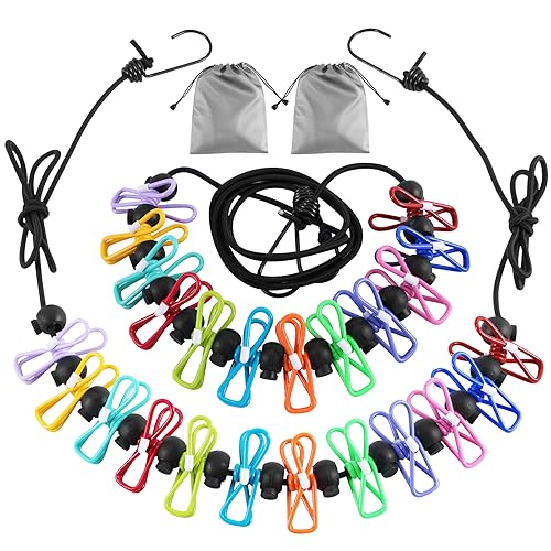 2 Pack Camping Clothesline Portable 12 Clothespins, Camping Accessories Travel Clothesline for Outdoor Indoor, Retractable...