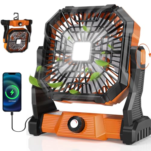 Portable Camping Fan,20000mAh Rechargeable Battery Powered Fan with LED Lantern, USB-C Battery Operated Fans,Ultra Quiet, ...