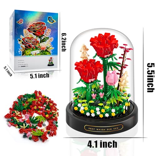 Linkowin Flower Bouquet Building Set - 593PCS Rose Flower Plants for Botanical Collection - Romantic Gift for Mother's Da...