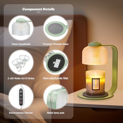Shang Chiang Candle Warmer Lamp with Clear Glass Globe and Timer & Dimmable Light - Jar Candle Melter Green Minimalist Met...