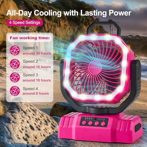 Odoland Portable Camping Fan with LED Lantern, 20000mAh Rechargeable Battery Powered Fan with Auto Oscillation, Timer, Rem...