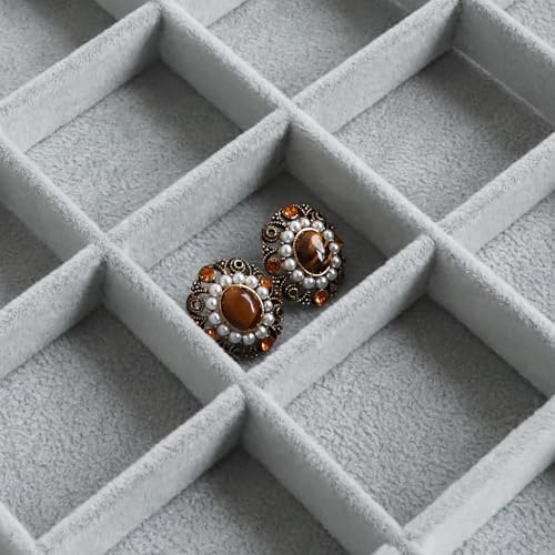Wudygirl 30 Grid Jewelry Organizer Velvet Jewelry Box Jewelry Tray with Clear Lid Storage Case Showcase Display Stackable ...
