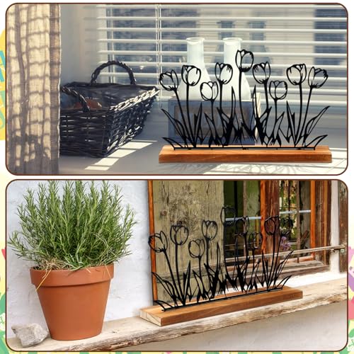 Thyle Metal Spring Tulip Stand Floral Home Decor Tulip Flowers Farmhouse Decor Metal Tray Spring Flower Art Supplies Table...
