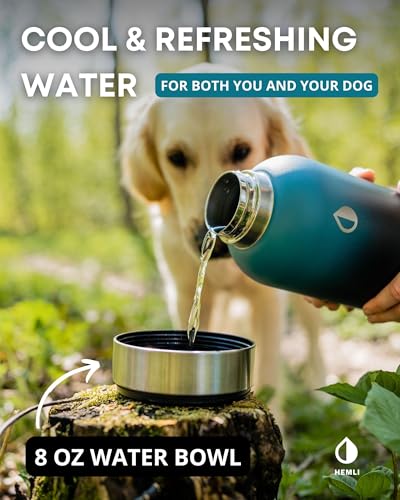 HEMLI 32 oz. Dog Water Bottle, Insulated Dog Travel Water Bottle, Stainless Steel Pet Water Bottle Dispenser Portable Food...