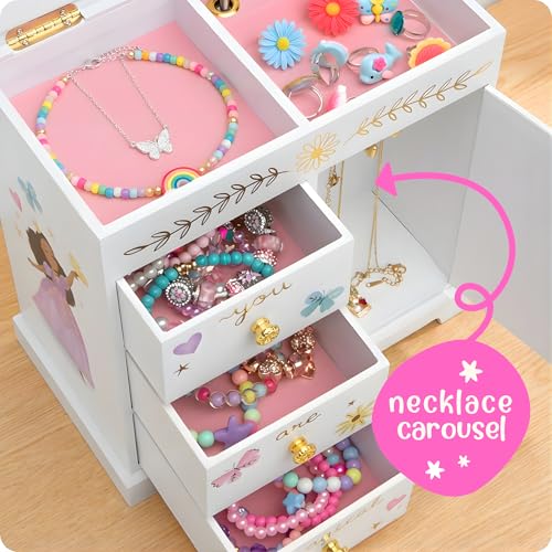 Giggle & Honey® Princess Musical Jewelry Box for Girls Kids Music Box with Drawers, Fairytale Gifts for Girls Birthday, Pr...