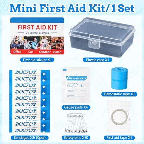 Threlaco 12 Set Mini First Aid Kit Bulk Mini Portable Travel Kit Resistant Case for Convenience First Aid 12 Pack Boxes of...